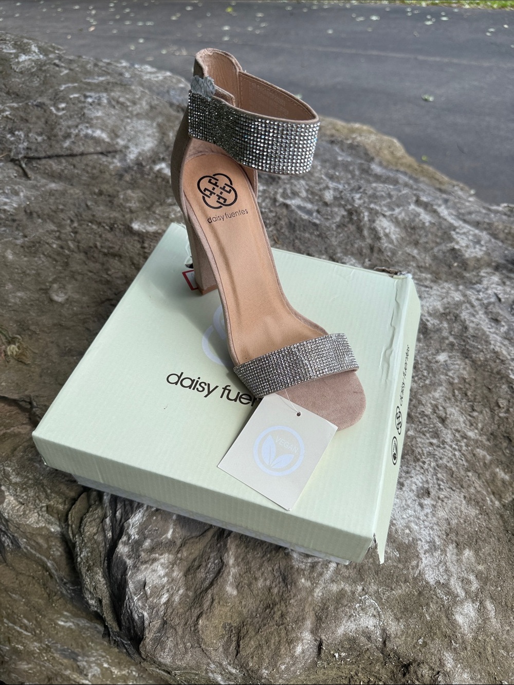 Daisy Fuentes Blush Rhinestone Block-Heel Sandals